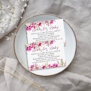 Pink Wildflowers Baby Shower Books for Baby Enclosure Card