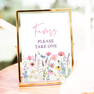 Pink Wildflowers Baby Shower Favour Sign