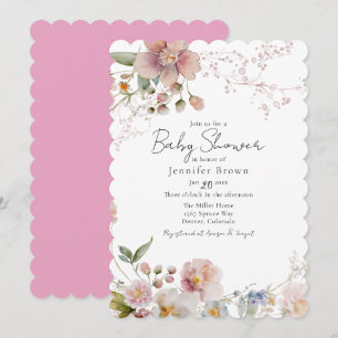 Pink Wildflowers Baby Shower Invitation