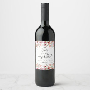Pink Wildflowers Bridal Shower Favour Wine Label