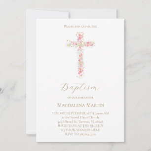pink wildflowers cross   Baptism Invitation
