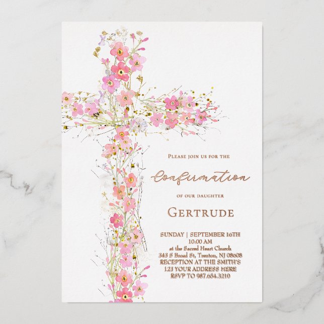 pink wildflowers cross Confirmation (Front)