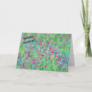 Pink Wildflowers Floral Art Birthday Card