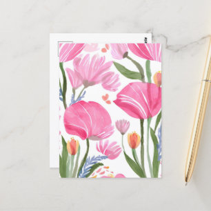 Pink Wildflowers Floral Watercolor Postcard