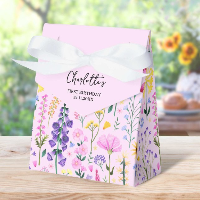 Pink Wildflowers Garden Party First Birthday Favour Box (Pink Wildflowers Garden Party First Birthday Favor Boxes)