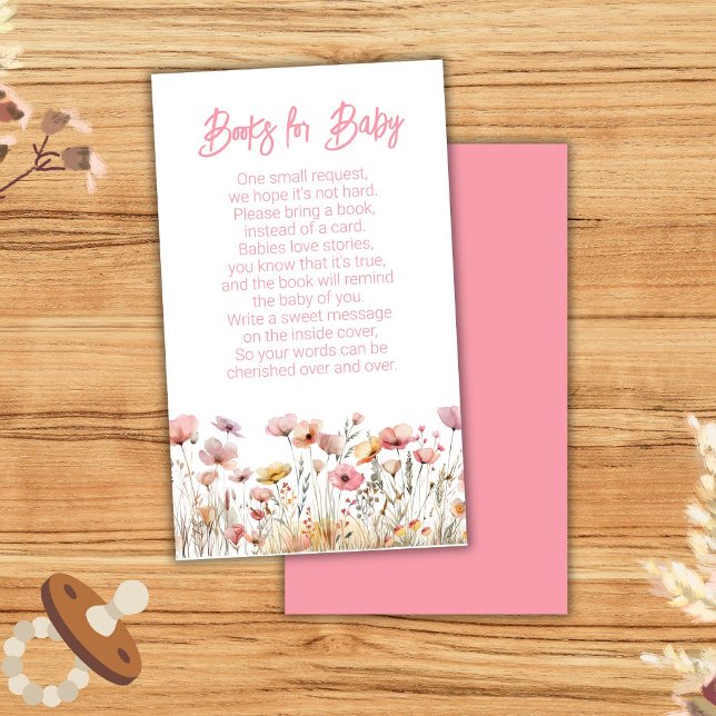 Pink Wildflowers Girl Baby Shower Books for Baby Enclosure Card (Creator Uploaded)
