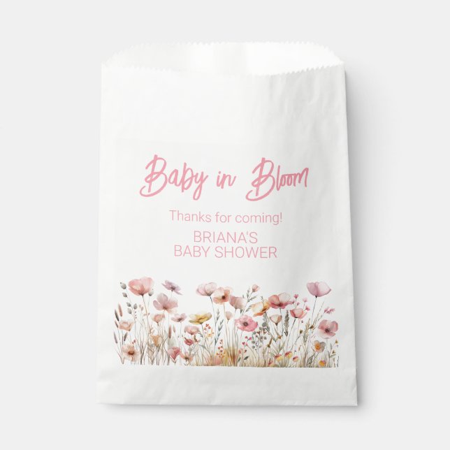 Pink Wildflowers Girl Baby Shower Favour Bags (Front)