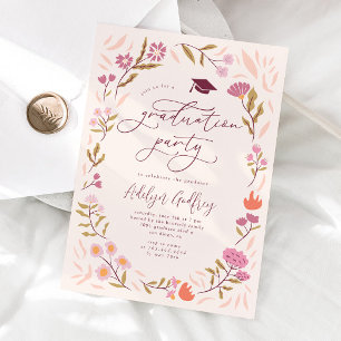 Pink Wildflowers Graduation Party Invitation