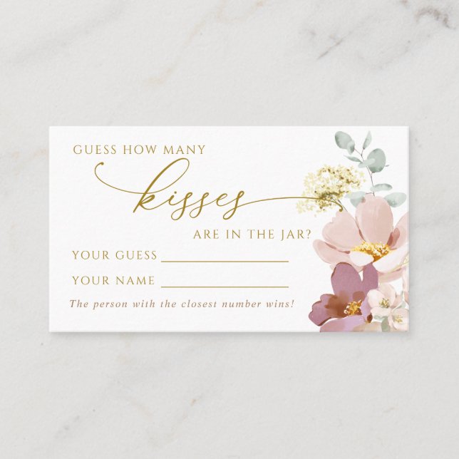 Pink Wildflowers How Many Kisses Shower Game card (Front)