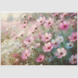 Pink Wildflowers Impressionist Painting Decoupage Tissue Paper