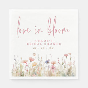 Pink Wildflowers Love In Bloom Bridal Shower Napkin