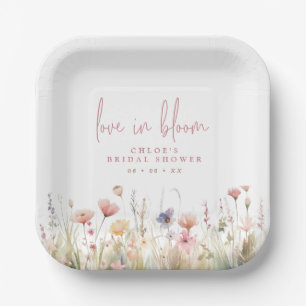 Pink Wildflowers Love In Bloom Bridal Shower Paper Plate