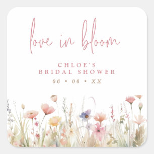 Pink Wildflowers Love In Bloom Bridal Shower Square Sticker