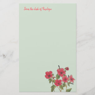 Pink Wildflowers on Sage Green with Name Floral Stationery