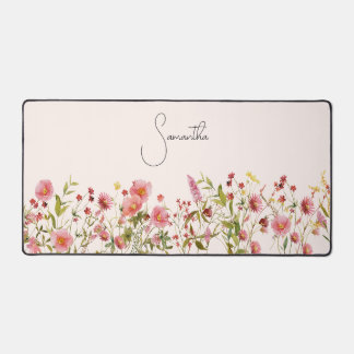 Pink Wildflowers Personalised Desk Mat