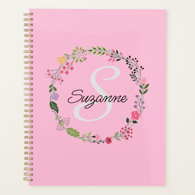 Pink WildFlowers Personalised Monogrammed Planner (Front)