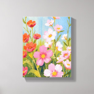 Pink Wildflowers   Watercolor Floral Painting Canvas Print