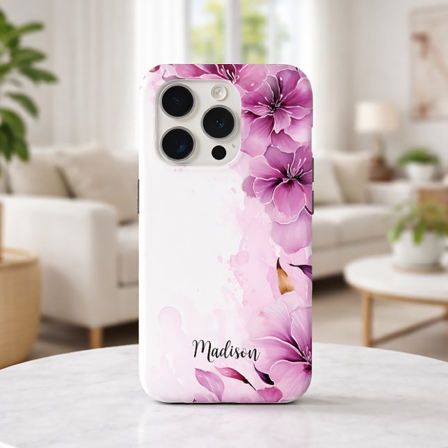 Pink Wildflowers Watercolor With Name Case-Mate iPhone Case (Creator Uploaded)