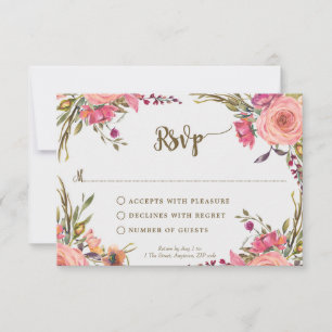 pink wildflowers wedding bridal shower rsvp card