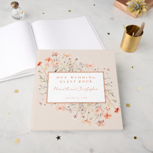 Pink Wildflowers Wedding Rose Gold Guest Book