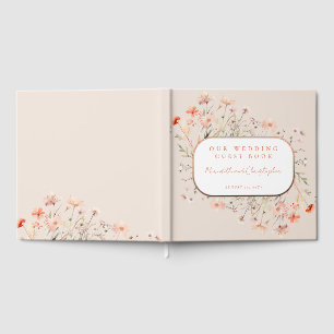Pink Wildflowers Wedding Rose Gold Guest Book