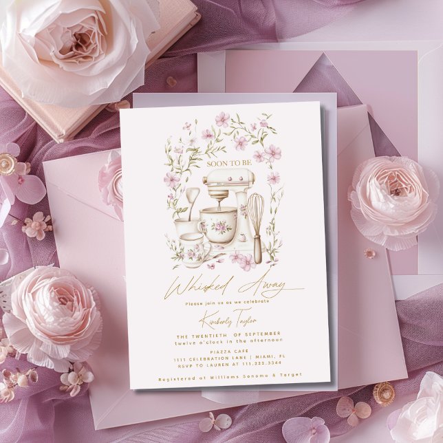 Pink Wildflowers Whisked Away Bridal Shower Invitation (Creator Uploaded)