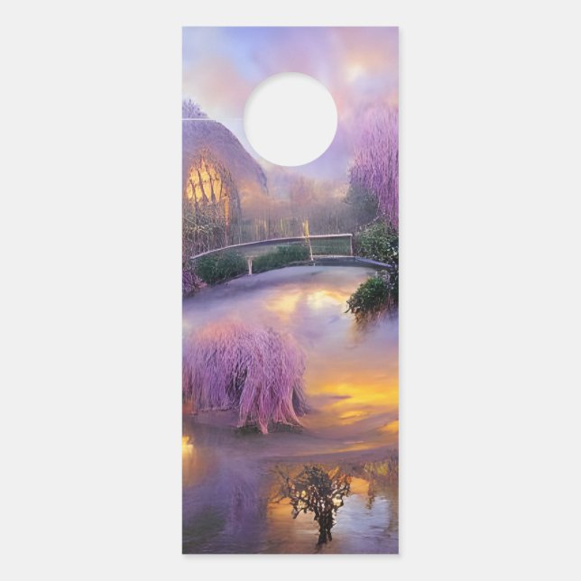  Pink Willow trees at sunset by the pond  Door Hanger (Front)
