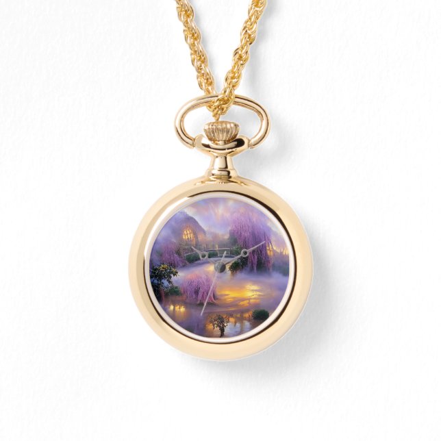  Pink Willow trees at sunset by the pond  Watch (Front)