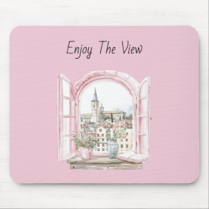 Pink Window City View Mouse Mat