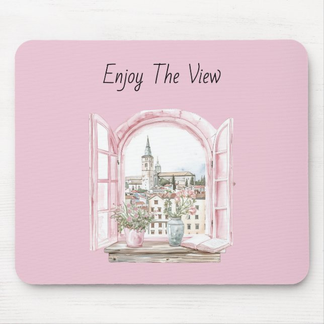 Pink Window City View Mouse Mat (Front)