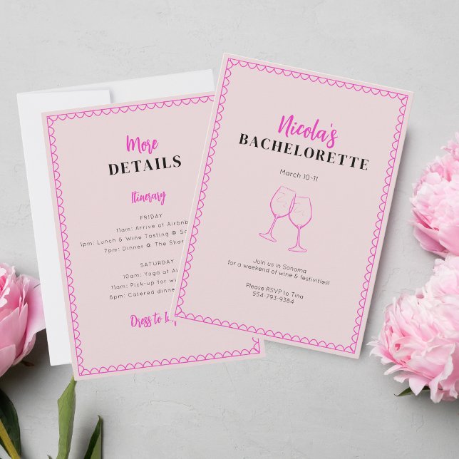 Pink Wine Bachelorette Party Invitation Itinerary (Creator Uploaded)