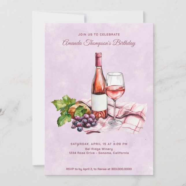 Pink Wine Birthday  Invitation (Front)