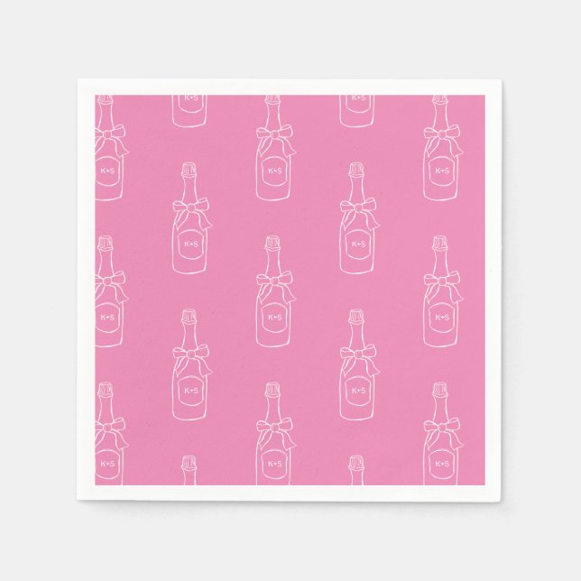 Pink Wine Champagne Bottle Pattern Bridal Shower Napkin (Front)