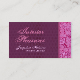 Pink & Wine Damask Monogram Business Card