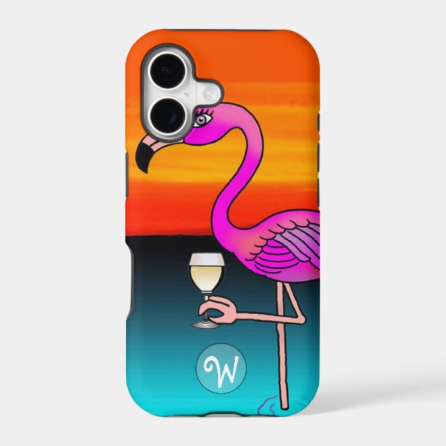 Pink Wine drinking Flamingo Monogrammed (Back)