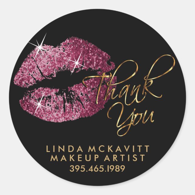 Pink Wine Glitter Lip Colour - Thank You Classic Round Sticker (Front)