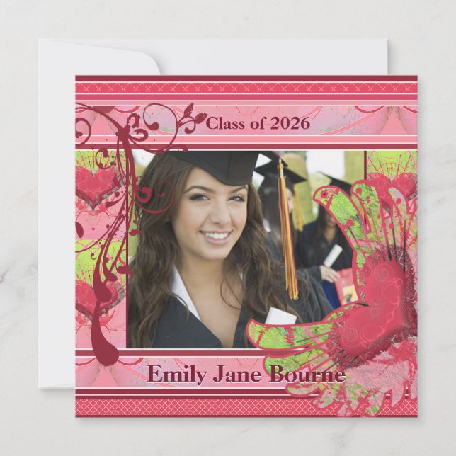 Pink Winged Heart Graduation Picture Class of 2012 Announcement (Front)
