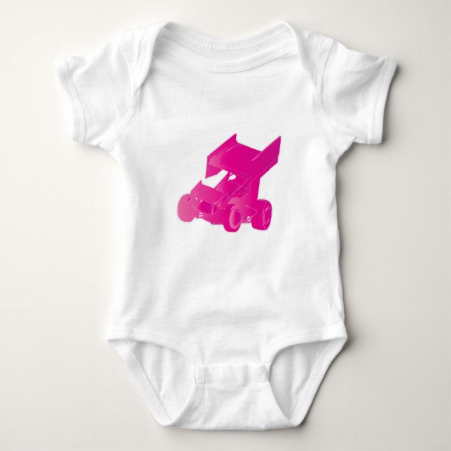 Pink winged sprint car baby bodysuit (Front)