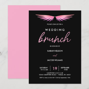 Pink Wings, Black Post Wedding Brunch Invitation