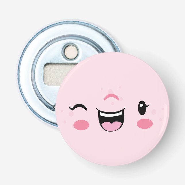 Pink Winking Kawaii Face Bottle Opener (Front)