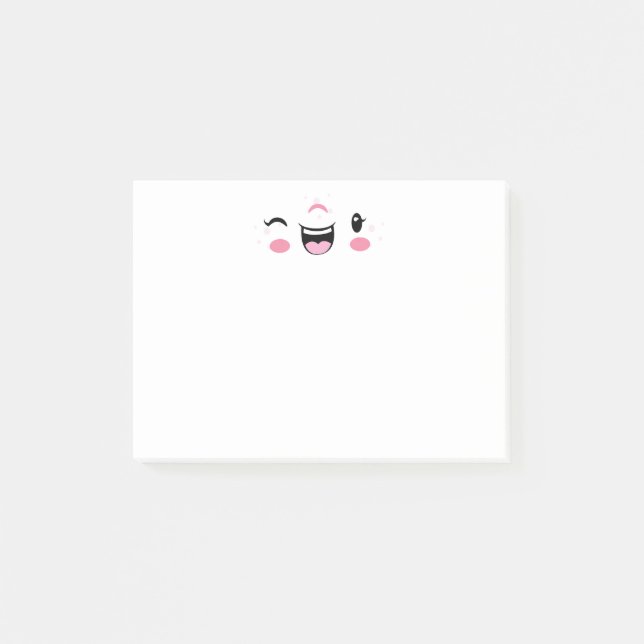 Pink Winking Kawaii Face Note Cards (Front)