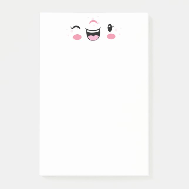 Pink Winking Kawaii Face Note Cards (Front)
