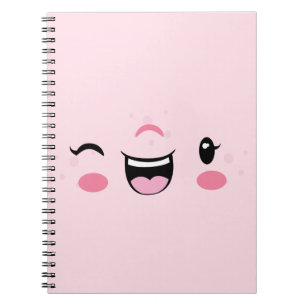 Pink Winking Kawaii Face Notebook