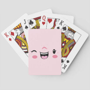 Pink Winking Kawaii Face Playing Cards