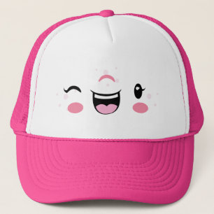 Pink Winking Kawaii Face Trucker Hat