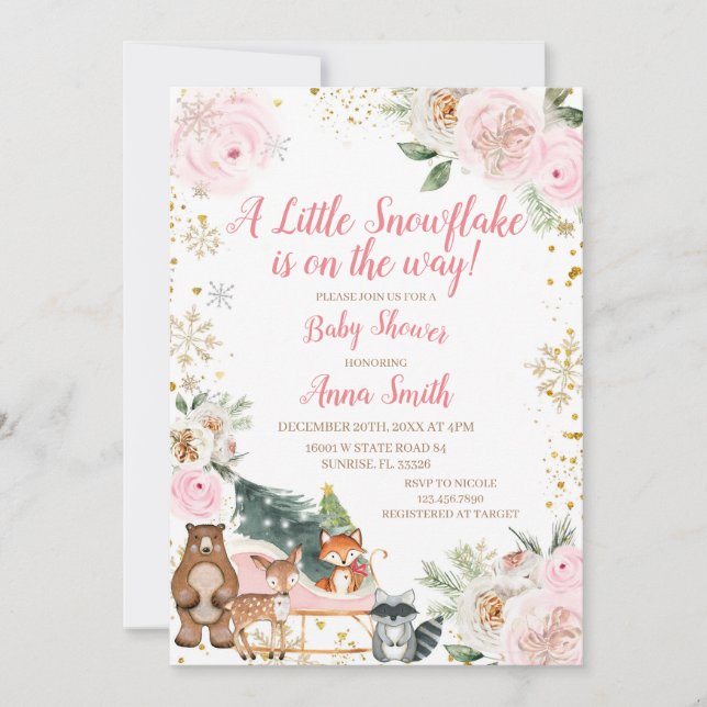 PINK Winter A little snowflake is on the way Invitation (Front)