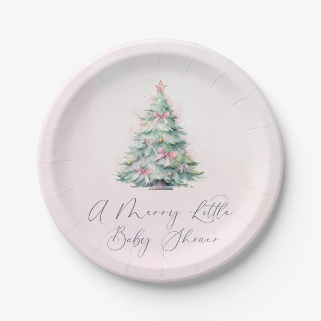 Pink winter A merry Little baby shower Paper Plate (Front)