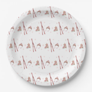 Pink Winter Après Bébé Ski Pattern Baby Shower Paper Plate