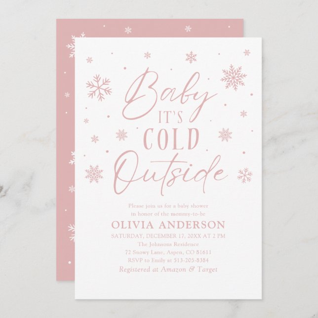 Pink Winter Baby It's Cold Outside Baby Shower Invitation (Front/Back)