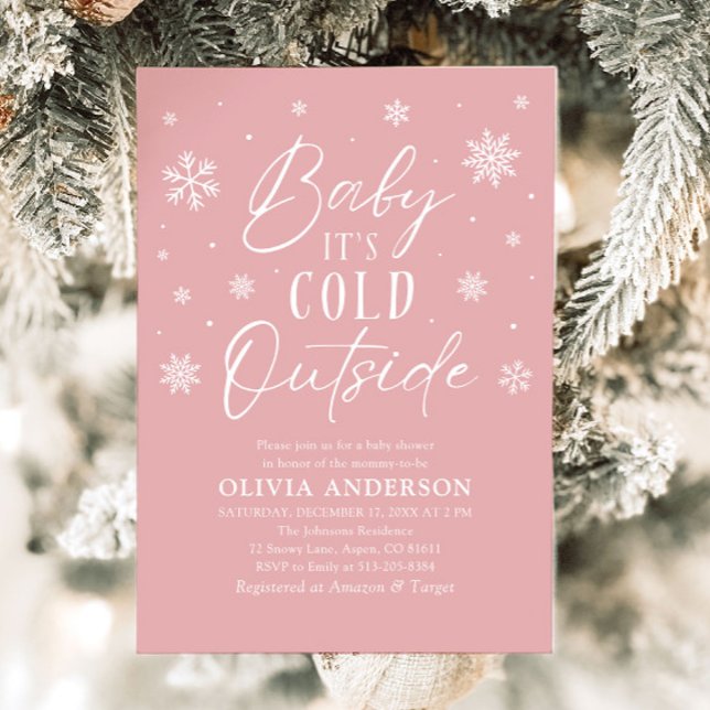 Pink Winter Baby It's Cold Outside Baby Shower Invitation (Pink Winter Baby It's Cold Outside Baby Shower Invitation)